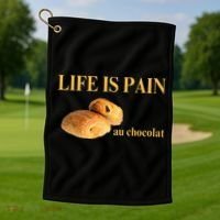 French Chocolatine Life Is Pain Au Chocolat Golf Towel thumb 1