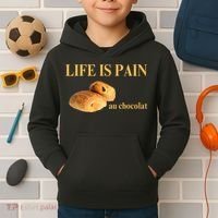 French Chocolatine Life Is Pain Au Chocolat Kids Hoodie thumb 2