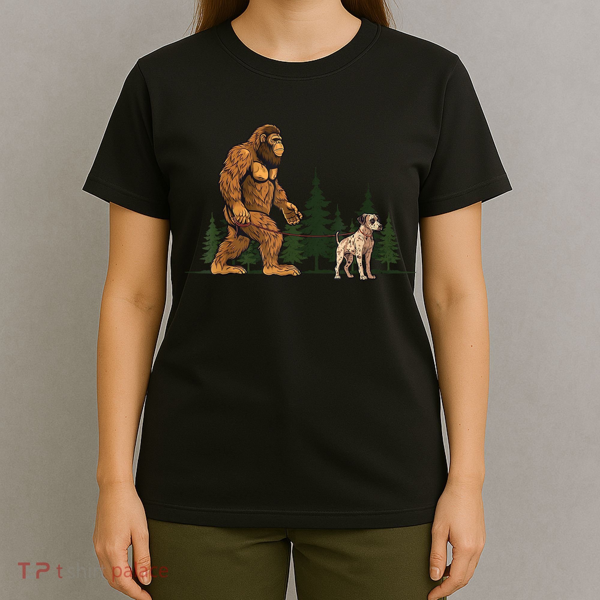 Funny Catahoula Leopard Bigfoot Dog Walking Dog Mom Dad T-Shirt