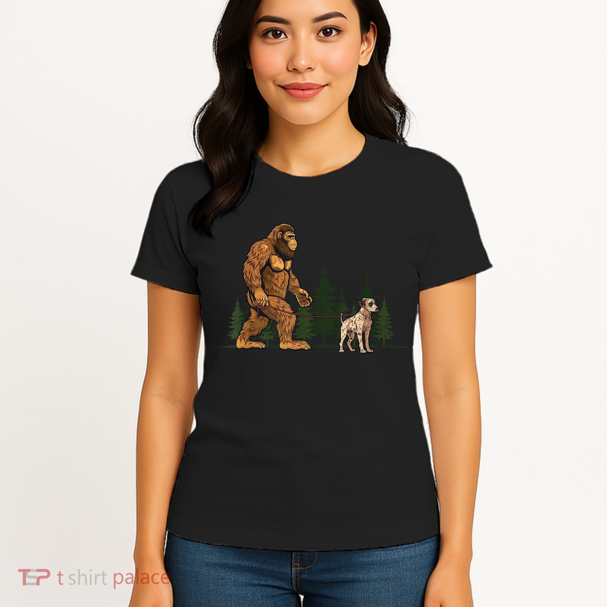 Funny Catahoula Leopard Bigfoot Dog Walking Dog Mom Dad Women's T-Shirt