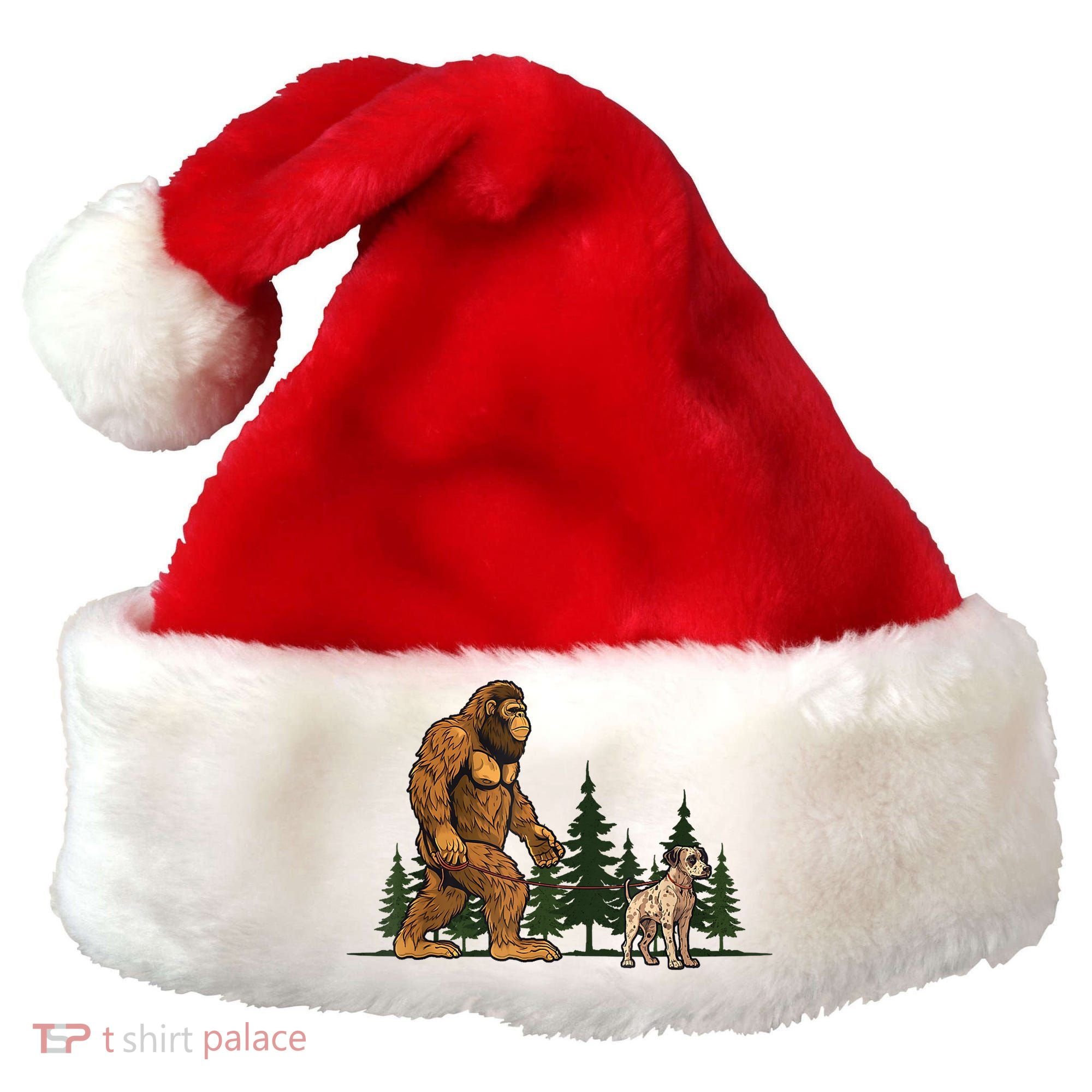 Funny Catahoula Leopard Bigfoot Dog Walking Dog Mom Dad Santa Hat