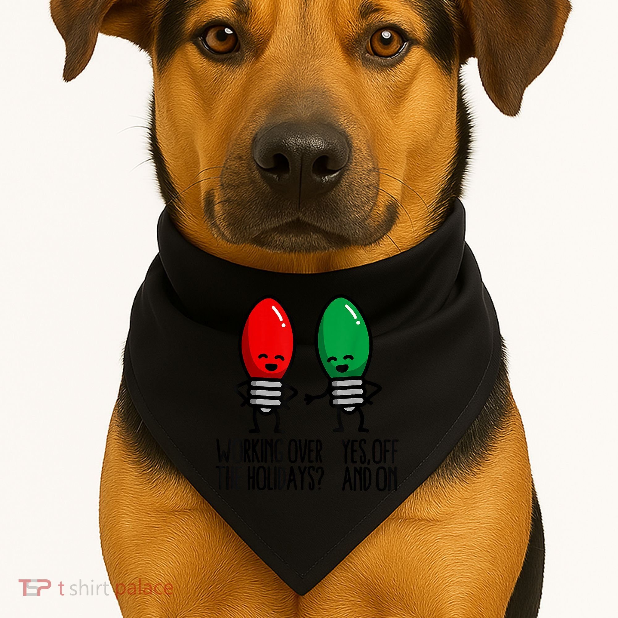 Funny Christmas Lights Pun Working Over Holidays USA-Made Doggie Bandana