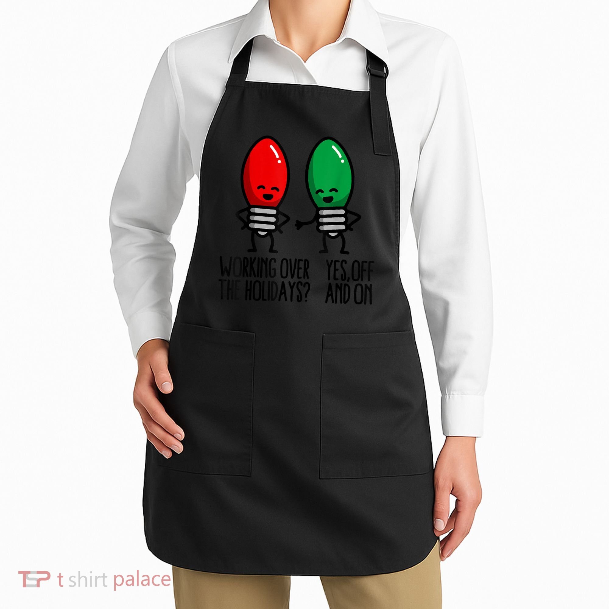 Funny Christmas Lights Pun Working Over Holidays Apron