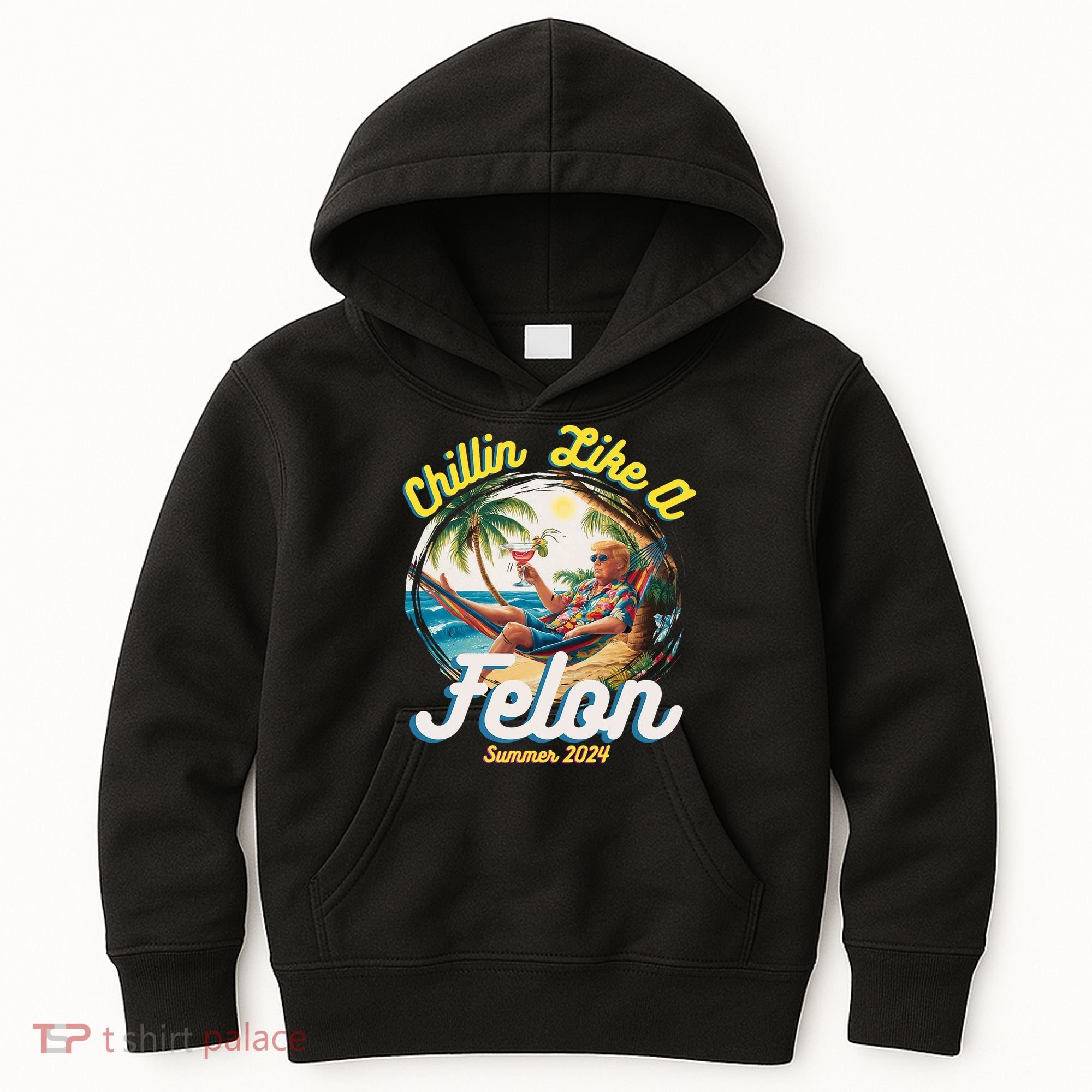 Funny Chillin Like A Felon Summer 2024 Trump Supporter Kids Hoodie