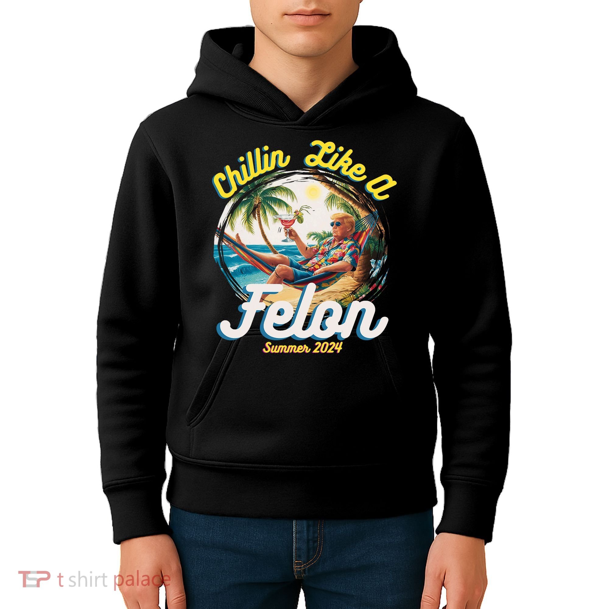 Funny Chillin Like A Felon Summer 2024 Trump Supporter Kids Hoodie