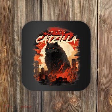 Funny Cat Lover Catzilla Cat Humor Cat Coaster