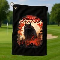 Funny Cat Lover Catzilla Cat Humor Cat Golf Towel thumb 1