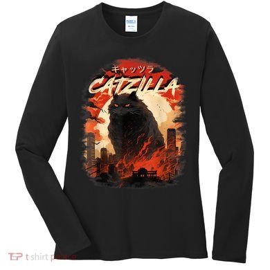 Funny Cat Lover Catzilla Cat Humor Cat Women's Long Sleeve Shirt