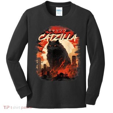 Funny Cat Lover Catzilla Cat Humor Cat Kids Long Sleeve Shirt