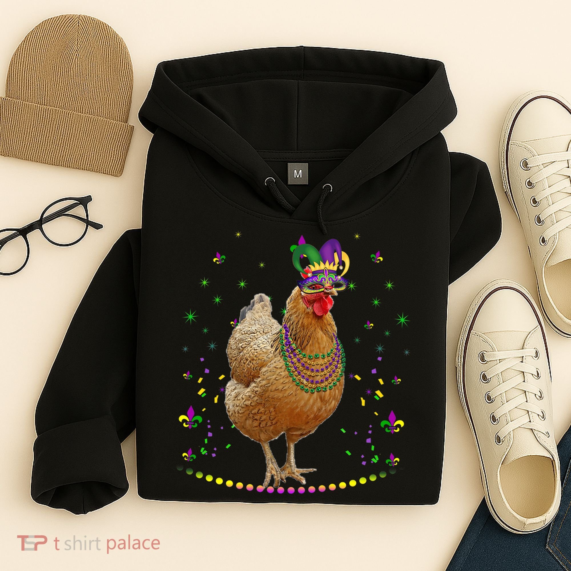 Funny Chicken Lover Cute Mardi Gras Carnival Jester Premium Hoodie