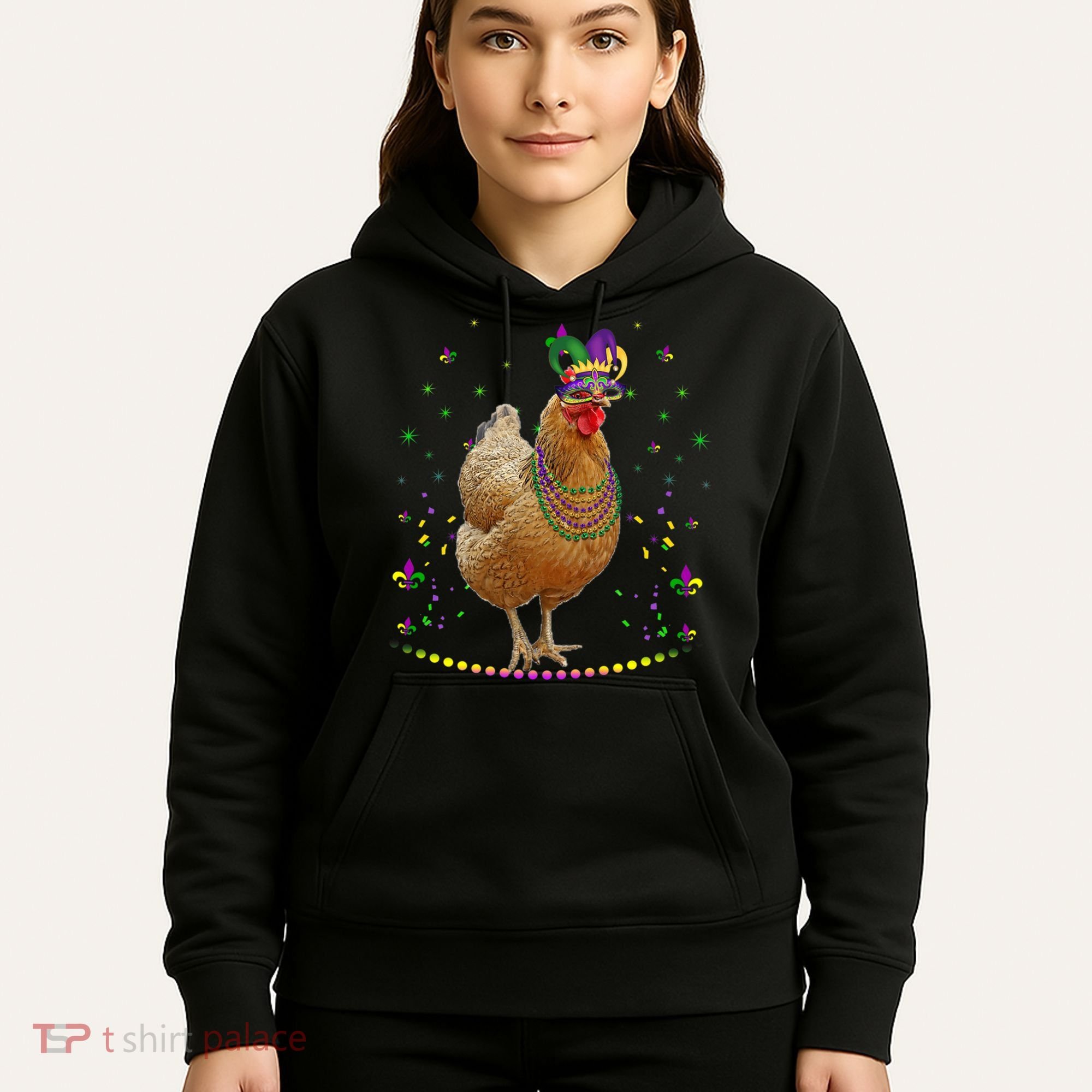 Funny Chicken Lover Cute Mardi Gras Carnival Jester Premium Hoodie