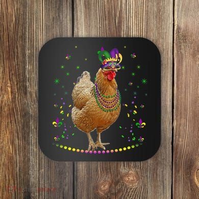 Funny Chicken Lover Cute Mardi Gras Carnival Jester Premium Coaster