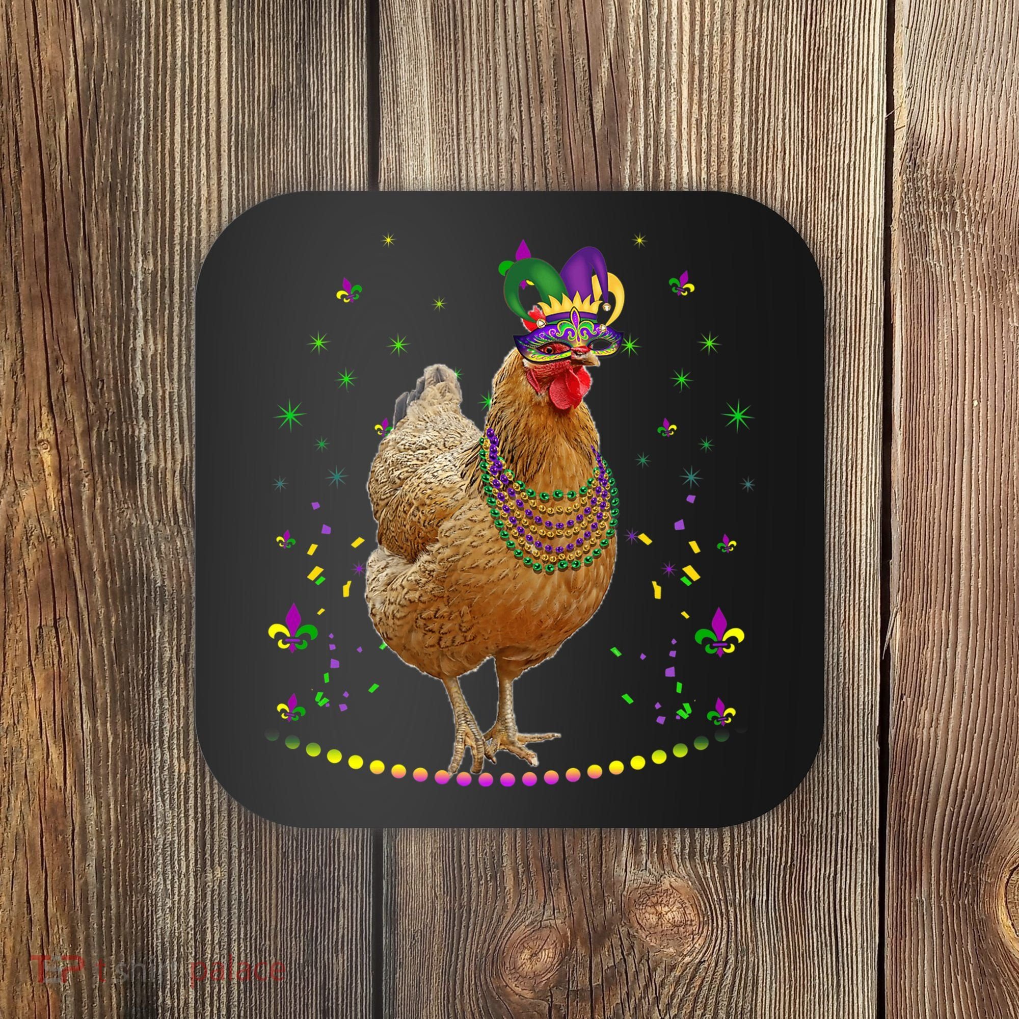 Funny Chicken Lover Cute Mardi Gras Carnival Jester Premium Coaster