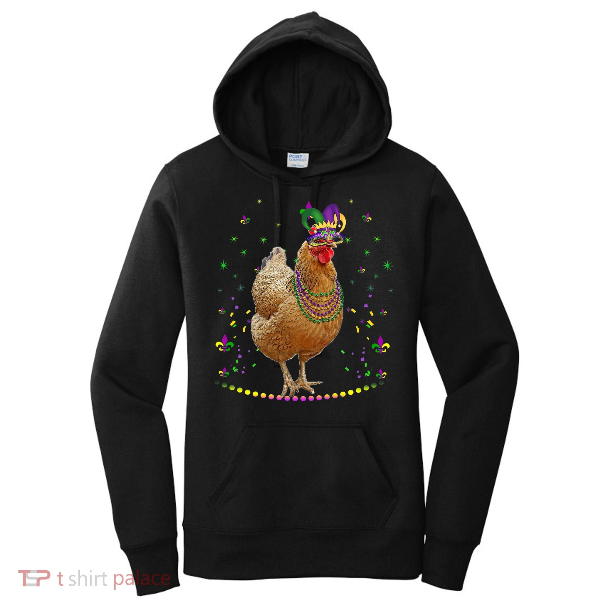 Funny Chicken Lover Cute Mardi Gras Carnival Jester Premium Women's Hoodie