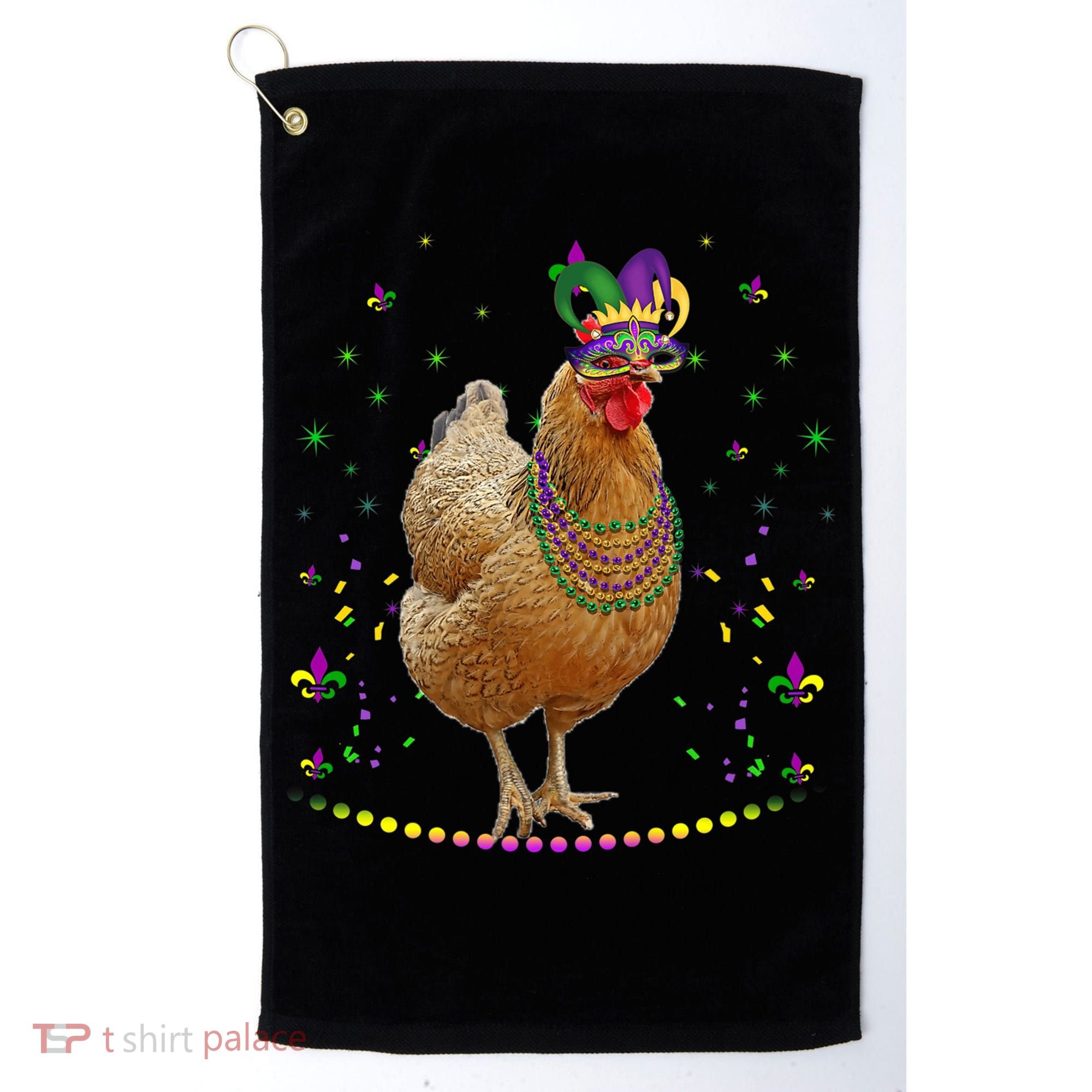 Funny Chicken Lover Cute Mardi Gras Carnival Jester Premium Golf Towel