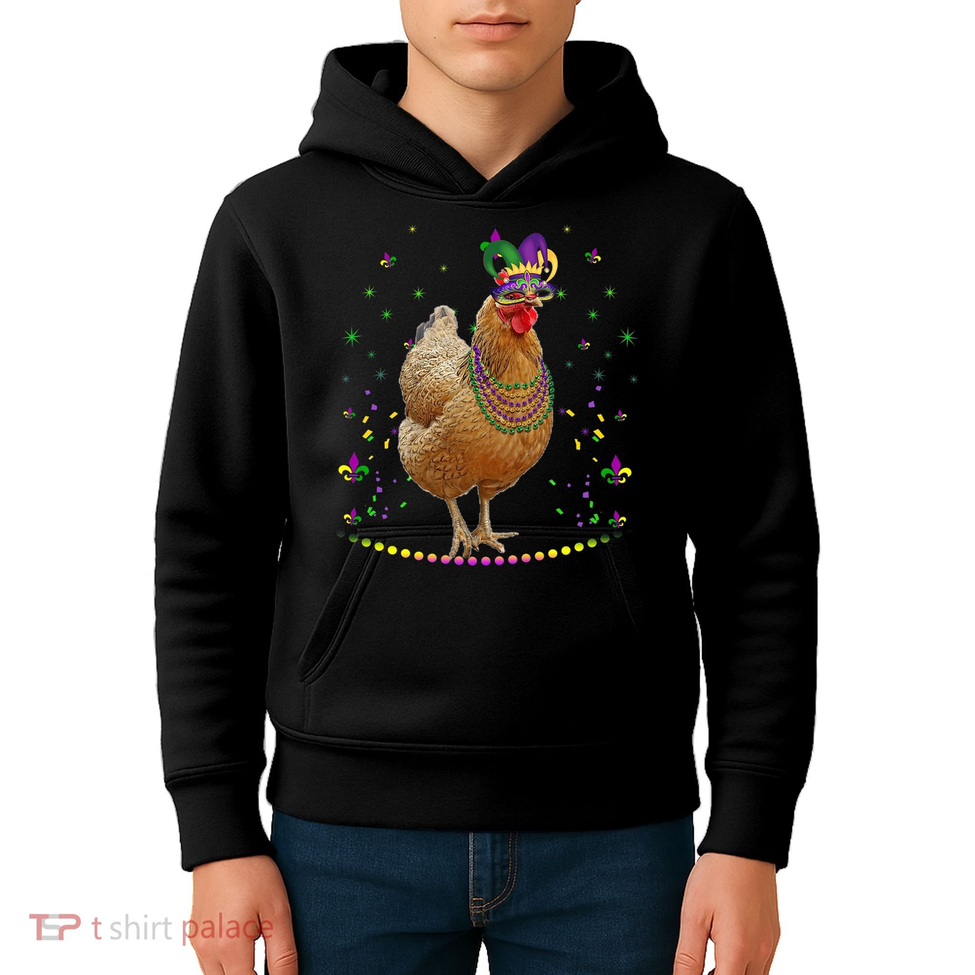 Funny Chicken Lover Cute Mardi Gras Carnival Jester Premium Kids Hoodie