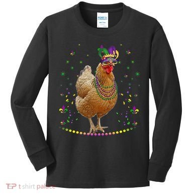 Funny Chicken Lover Cute Mardi Gras Carnival Jester Premium Kids Long Sleeve Shirt