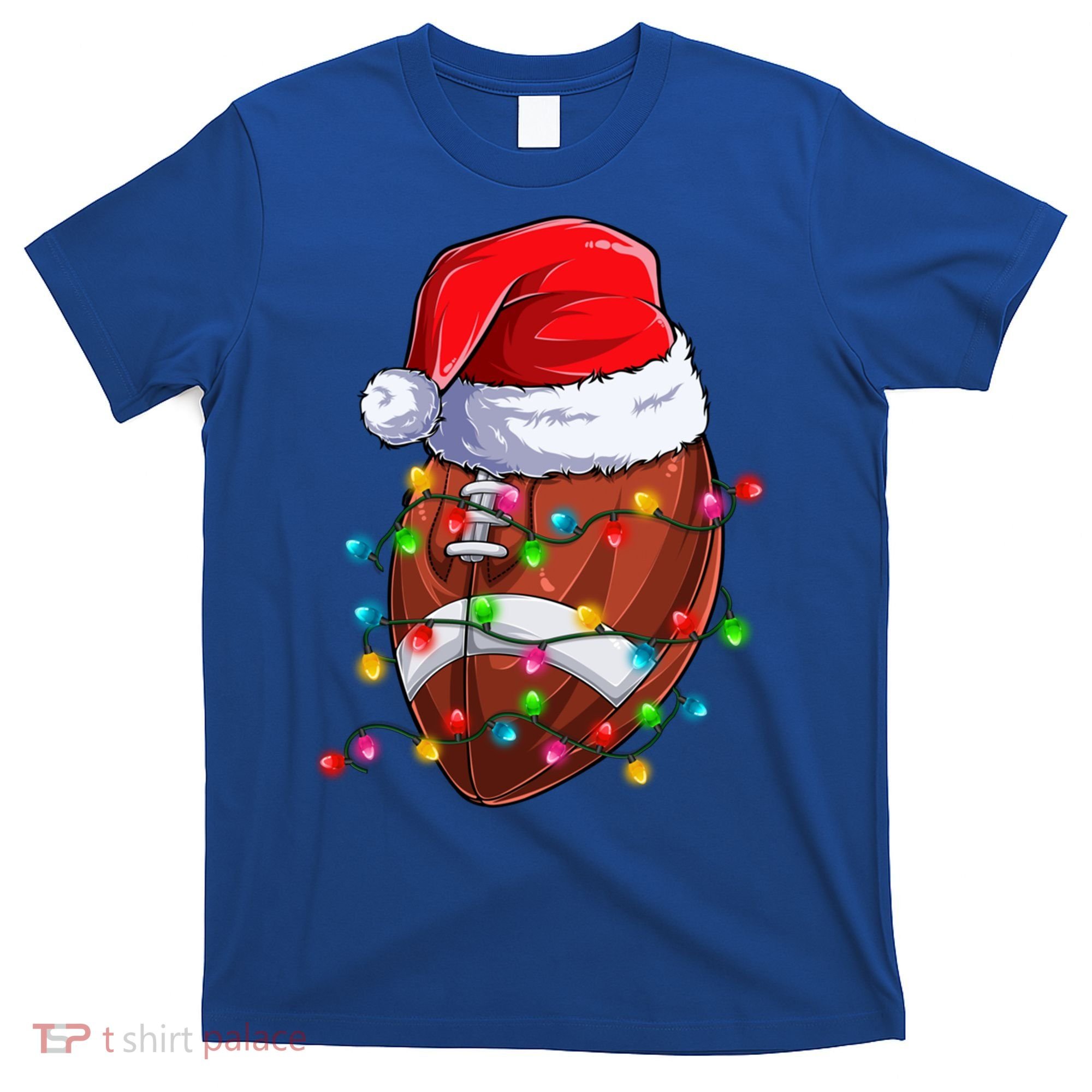 Football Christmas Lights Santa Hat Xmas Football Lover Gift T-Shirt