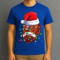 Football Christmas Lights Santa Hat Xmas Football Lover Gift T-Shirt thumb 3