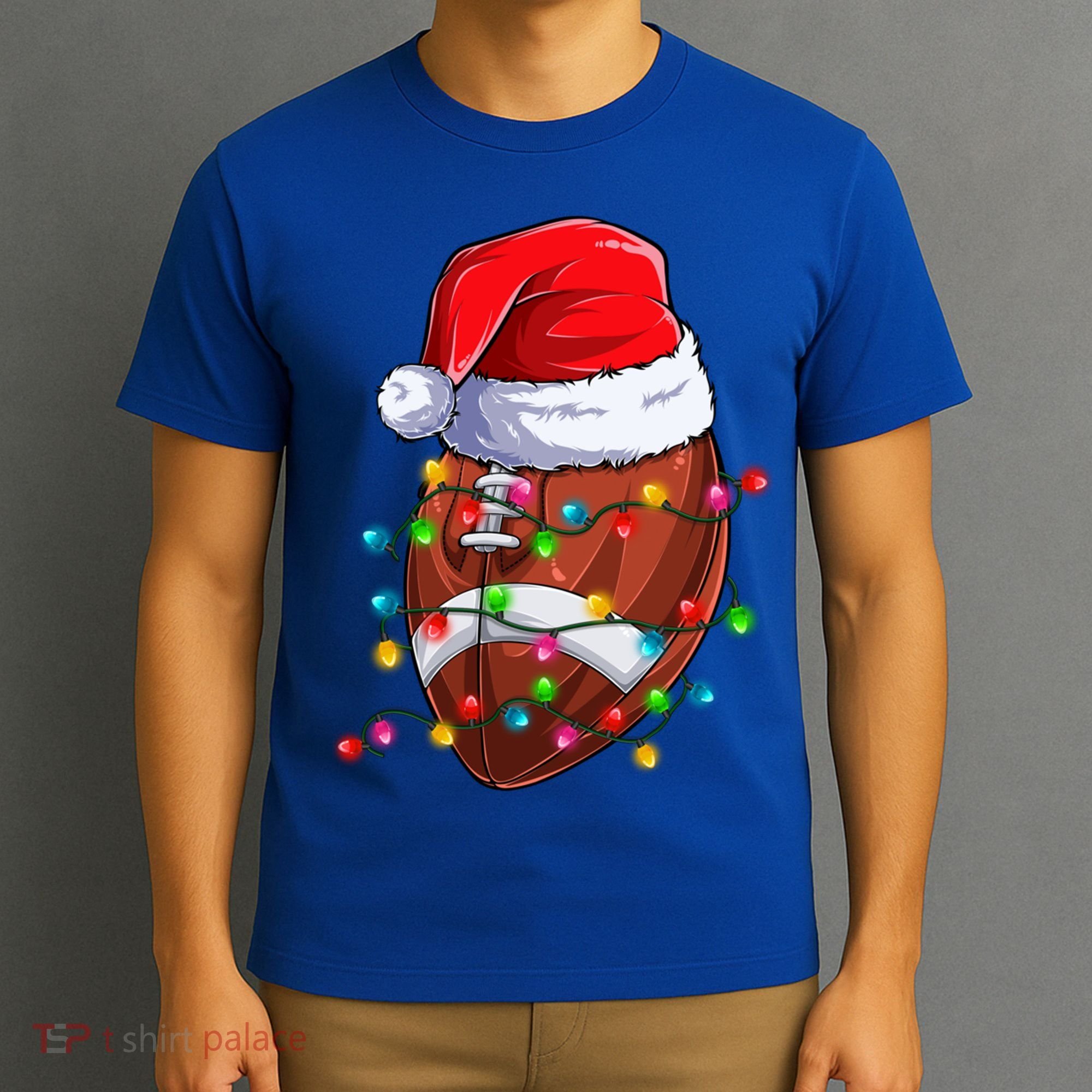 Football Christmas Lights Santa Hat Xmas Football Lover Gift T-Shirt