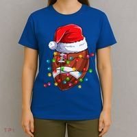 Football Christmas Lights Santa Hat Xmas Football Lover Gift T-Shirt thumb 4