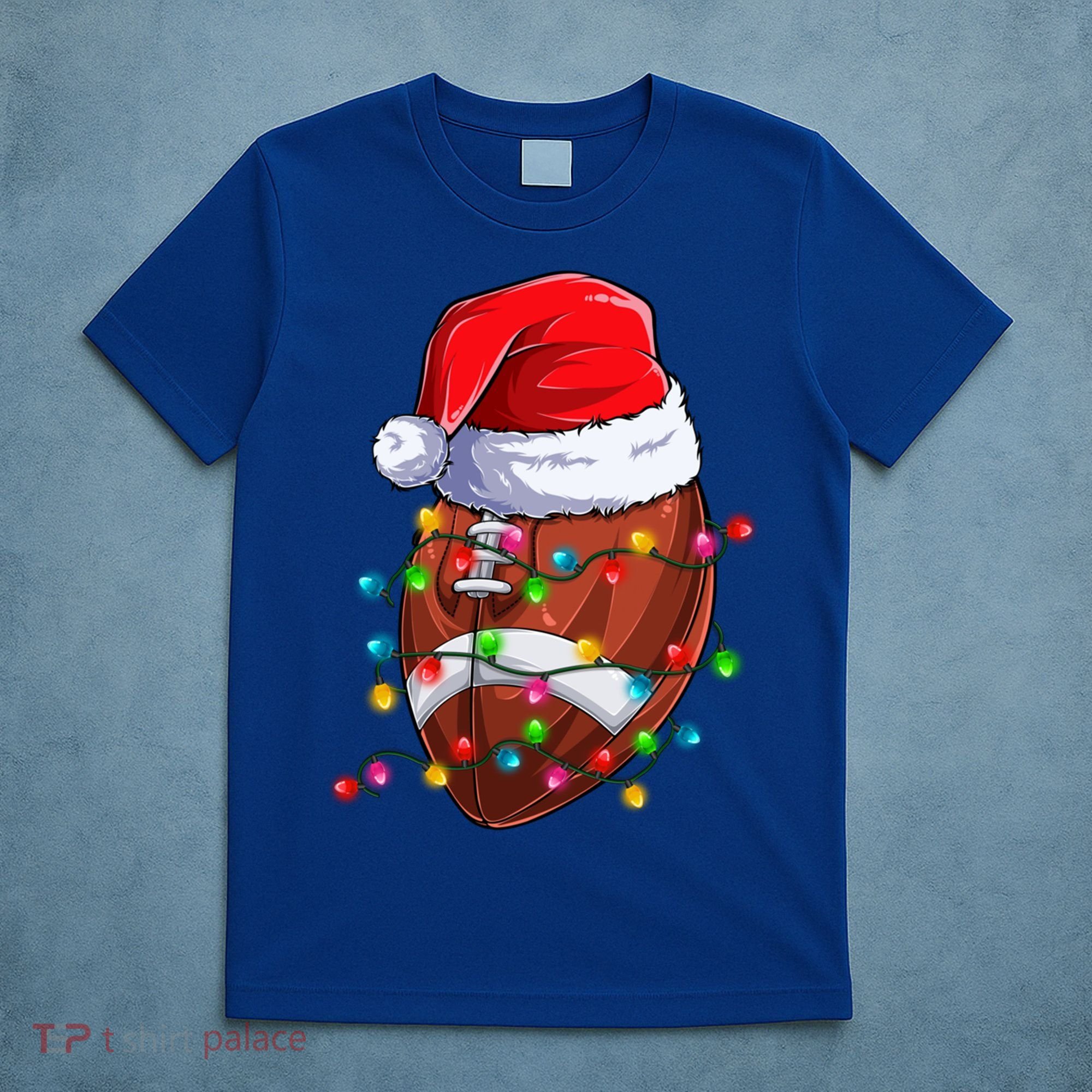 Football Christmas Lights Santa Hat Xmas Football Lover Gift T-Shirt