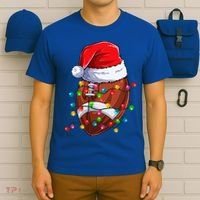 Football Christmas Lights Santa Hat Xmas Football Lover Gift T-Shirt thumb 6