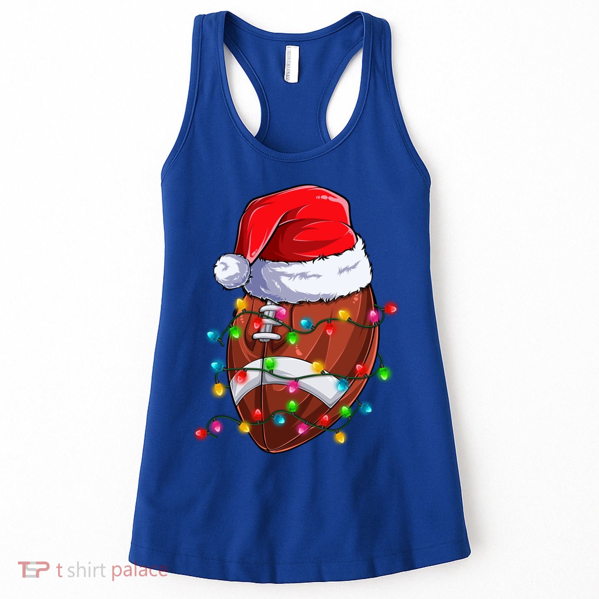 Football Christmas Lights Santa Hat Xmas Football Lover Gift Women's Tank Top
