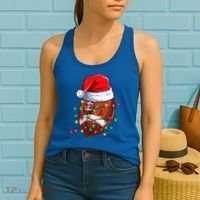 Football Christmas Lights Santa Hat Xmas Football Lover Gift Women's Tank Top thumb 2