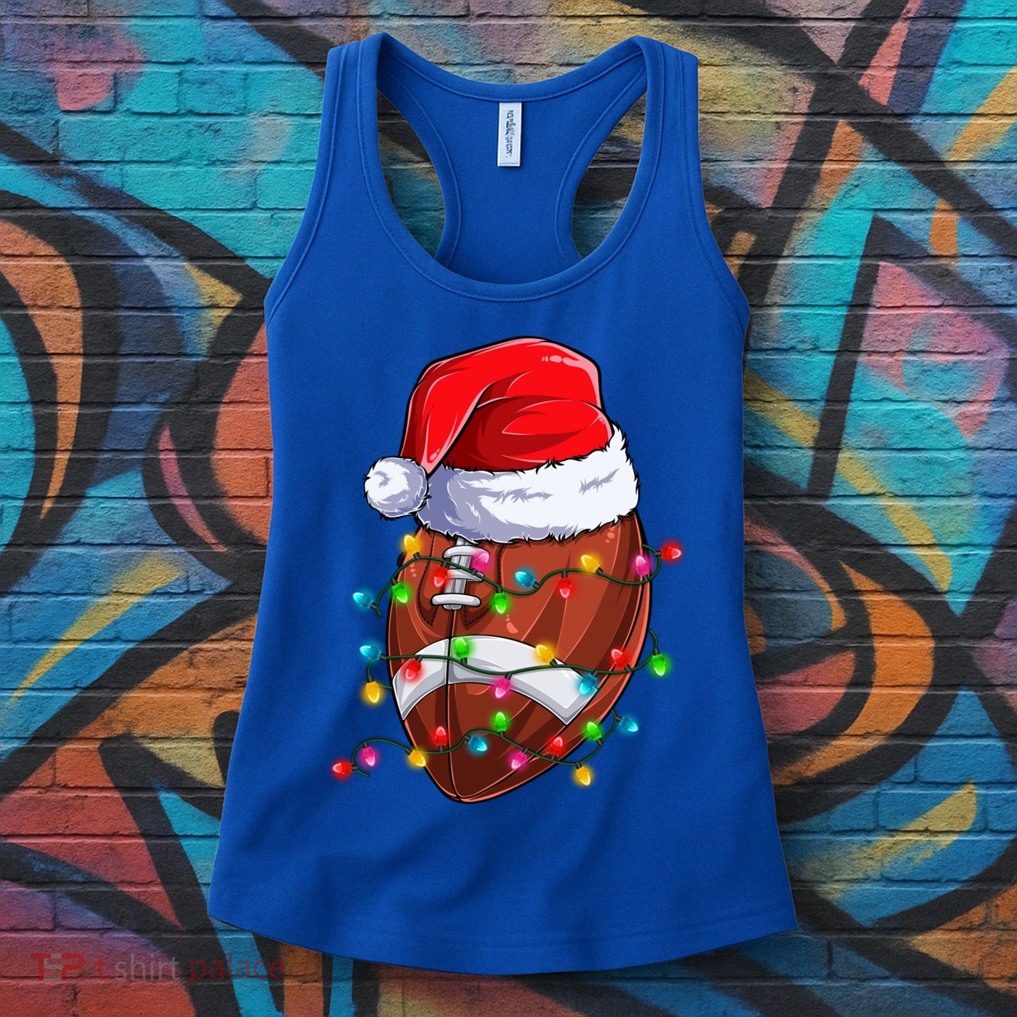 Football Christmas Lights Santa Hat Xmas Football Lover Gift Women's Tank Top