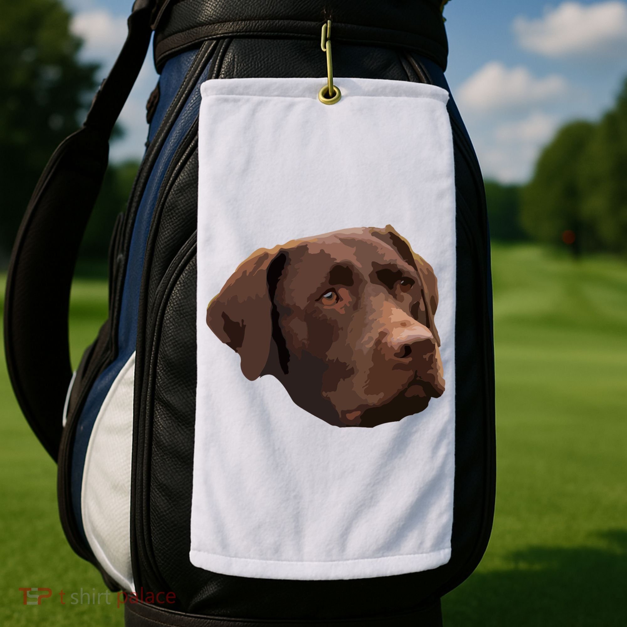 Funny Chocolate Lab Labrador Retriever Dog Head Golf Towel