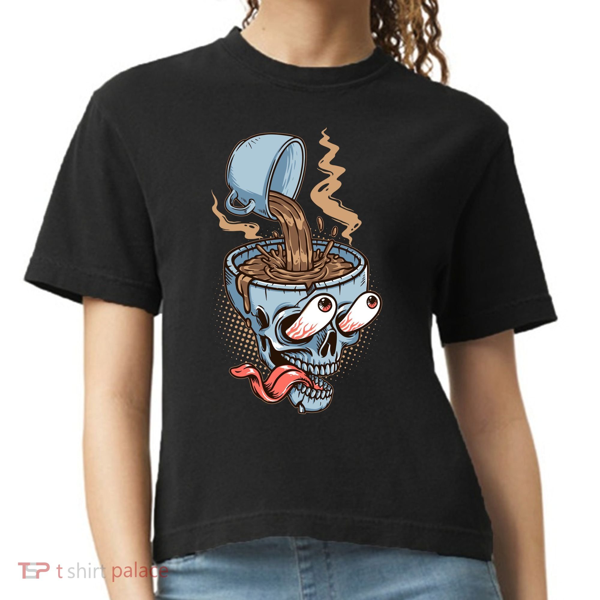 Funny Coffee Lover Addict Skull Comfort Colors Boxy T-Shirt