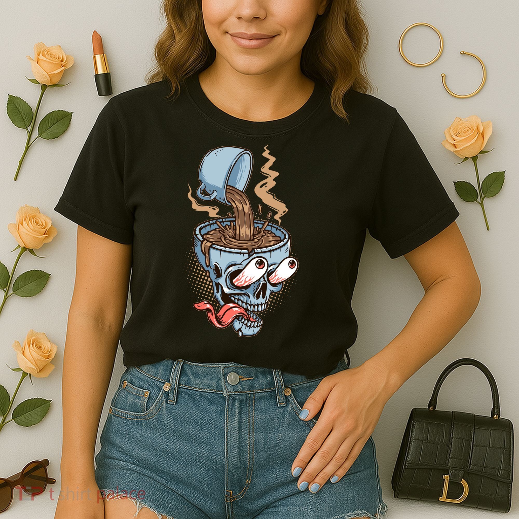 Funny Coffee Lover Addict Skull Comfort Colors Boxy T-Shirt
