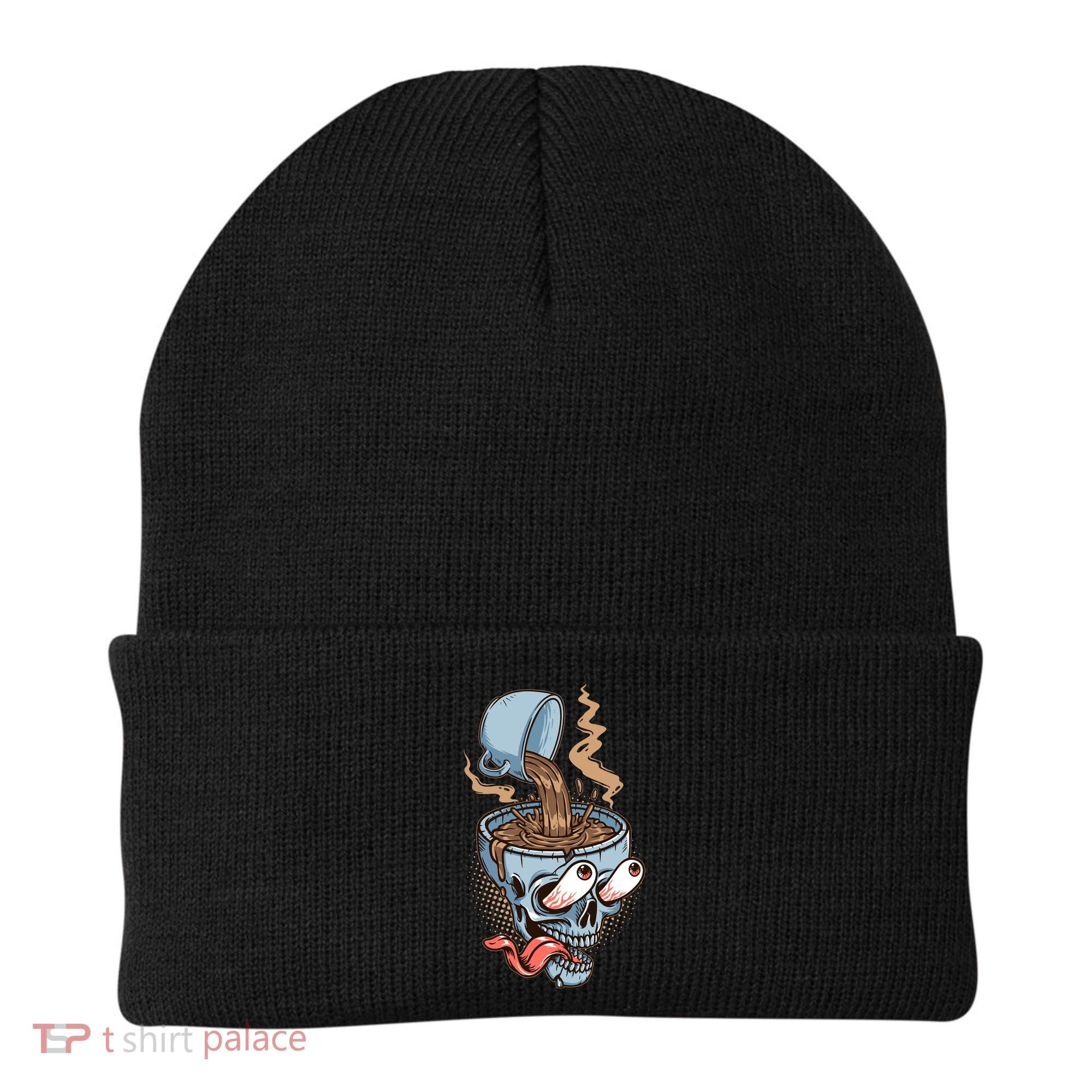 Funny Coffee Lover Addict Skull Beanie