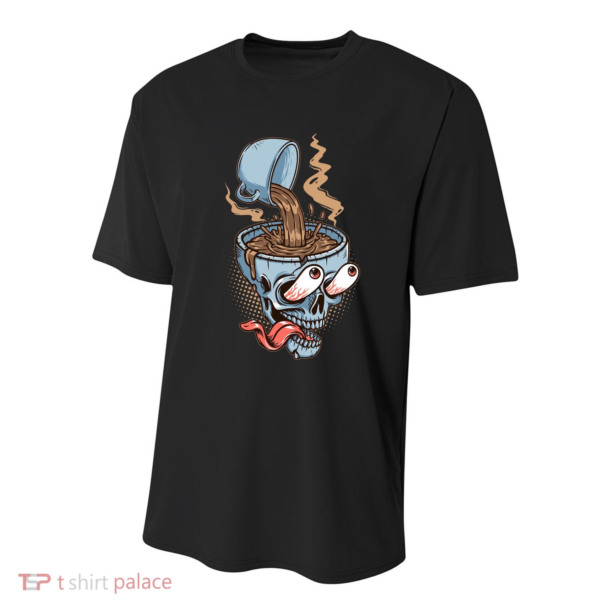 Funny Coffee Lover Addict Skull Youth Performance Sprint T-Shirt