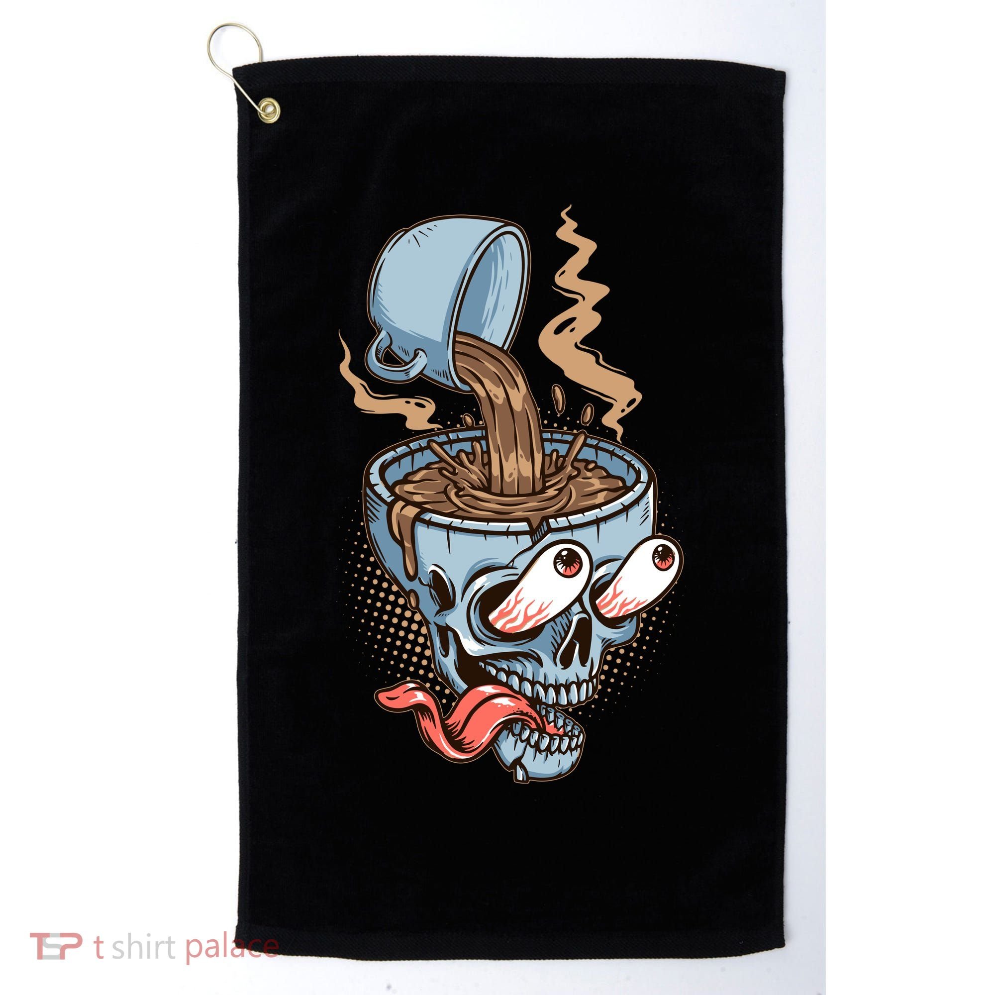Funny Coffee Lover Addict Skull Golf Towel