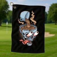 Funny Coffee Lover Addict Skull Golf Towel thumb 1