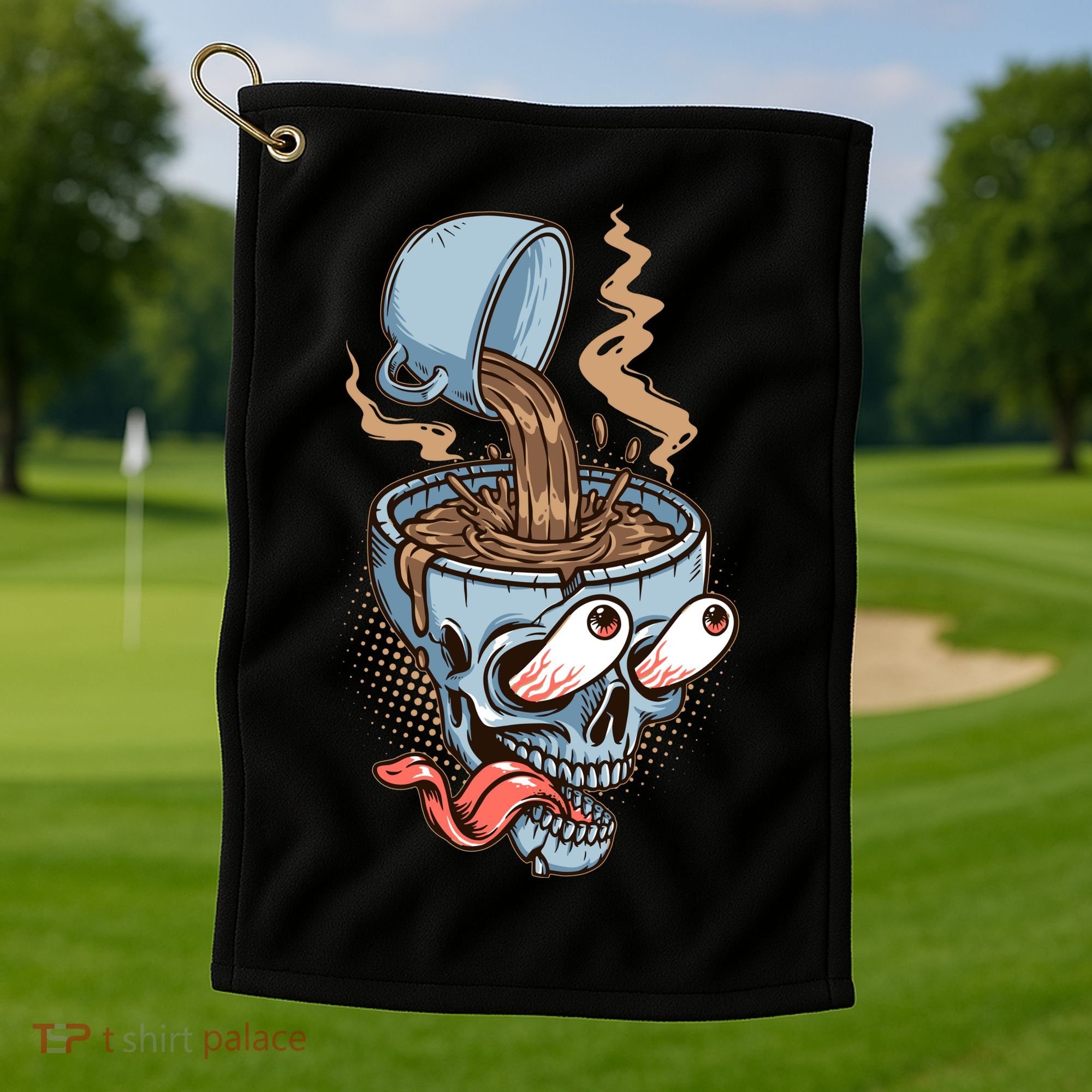 Funny Coffee Lover Addict Skull Golf Towel