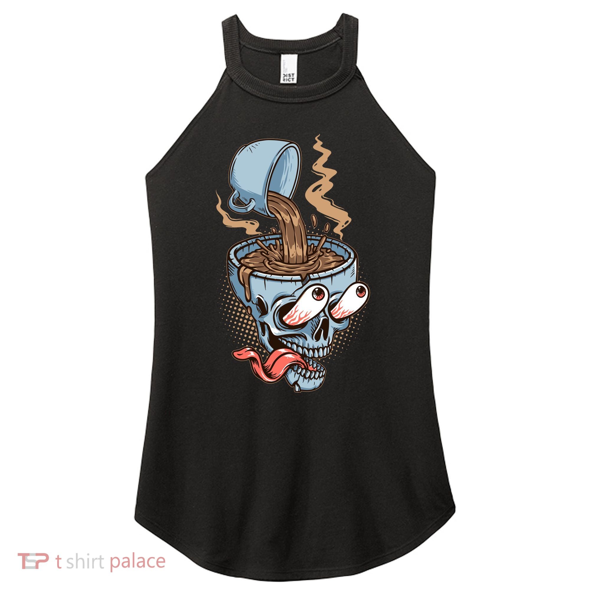 Funny Coffee Lover Addict Skull Women's Perfect Tri Rocker Tank
