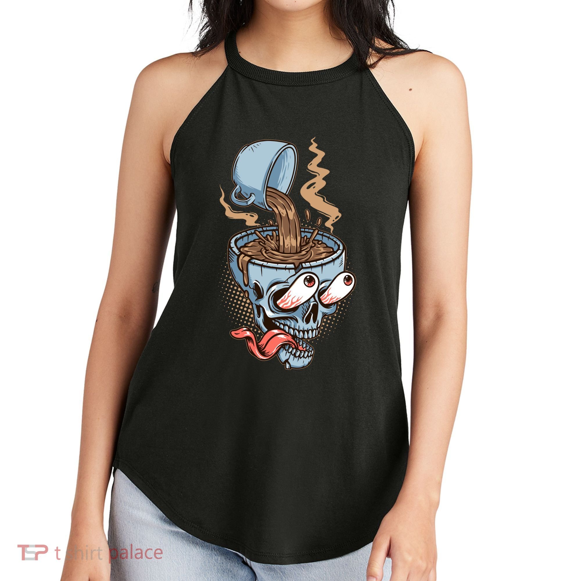 Funny Coffee Lover Addict Skull Women's Perfect Tri Rocker Tank
