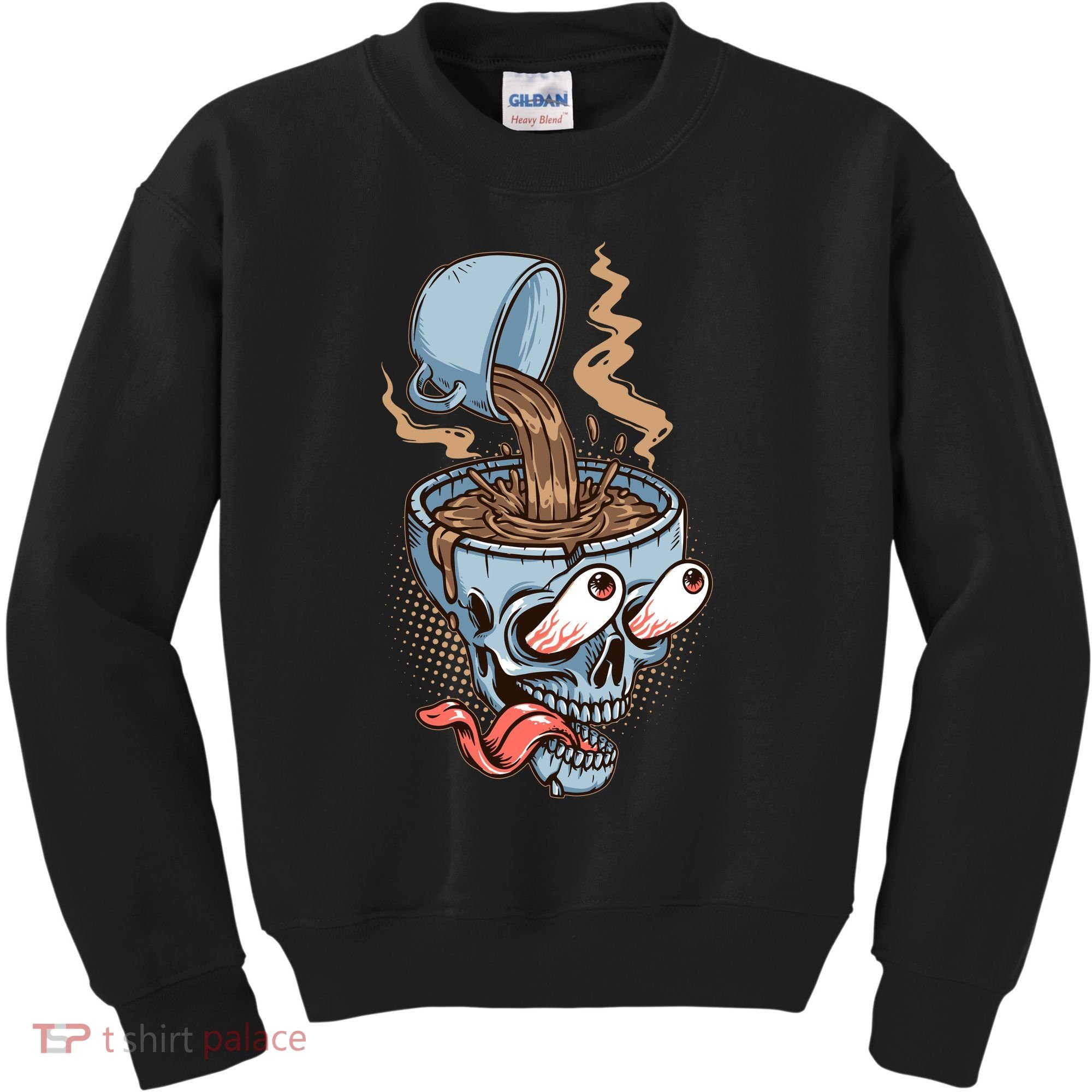 Funny Coffee Lover Addict Skull Kids Sweatshirt