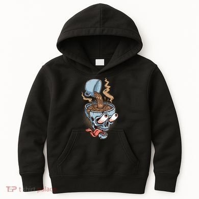 Funny Coffee Lover Addict Skull Kids Hoodie