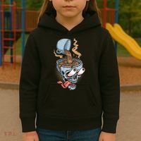 Funny Coffee Lover Addict Skull Kids Hoodie thumb 3