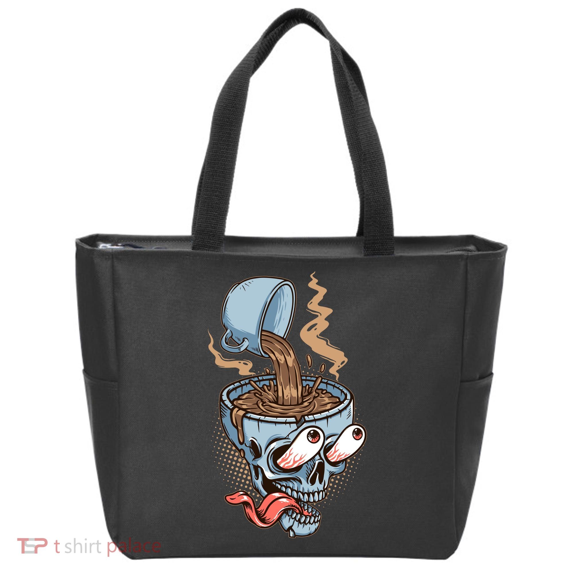 Funny Coffee Lover Addict Skull Tote Bag