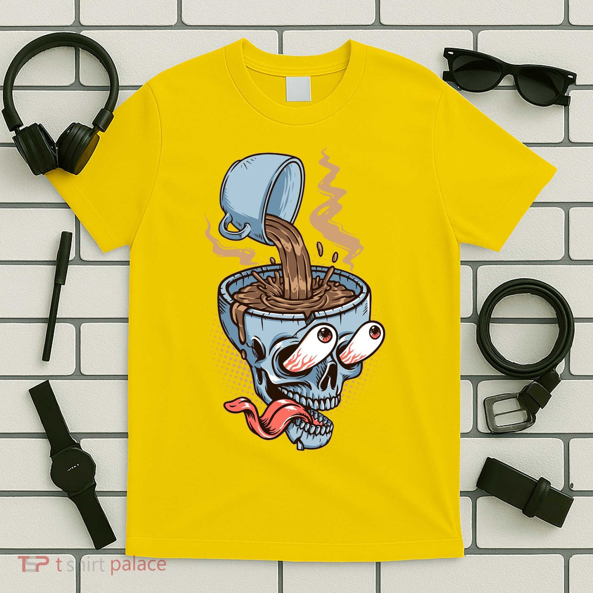 Funny Coffee Lover Addict Skull T-Shirt