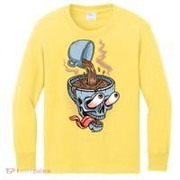 Funny Coffee Lover Addict Skull Kids Long Sleeve Shirt thumb 0