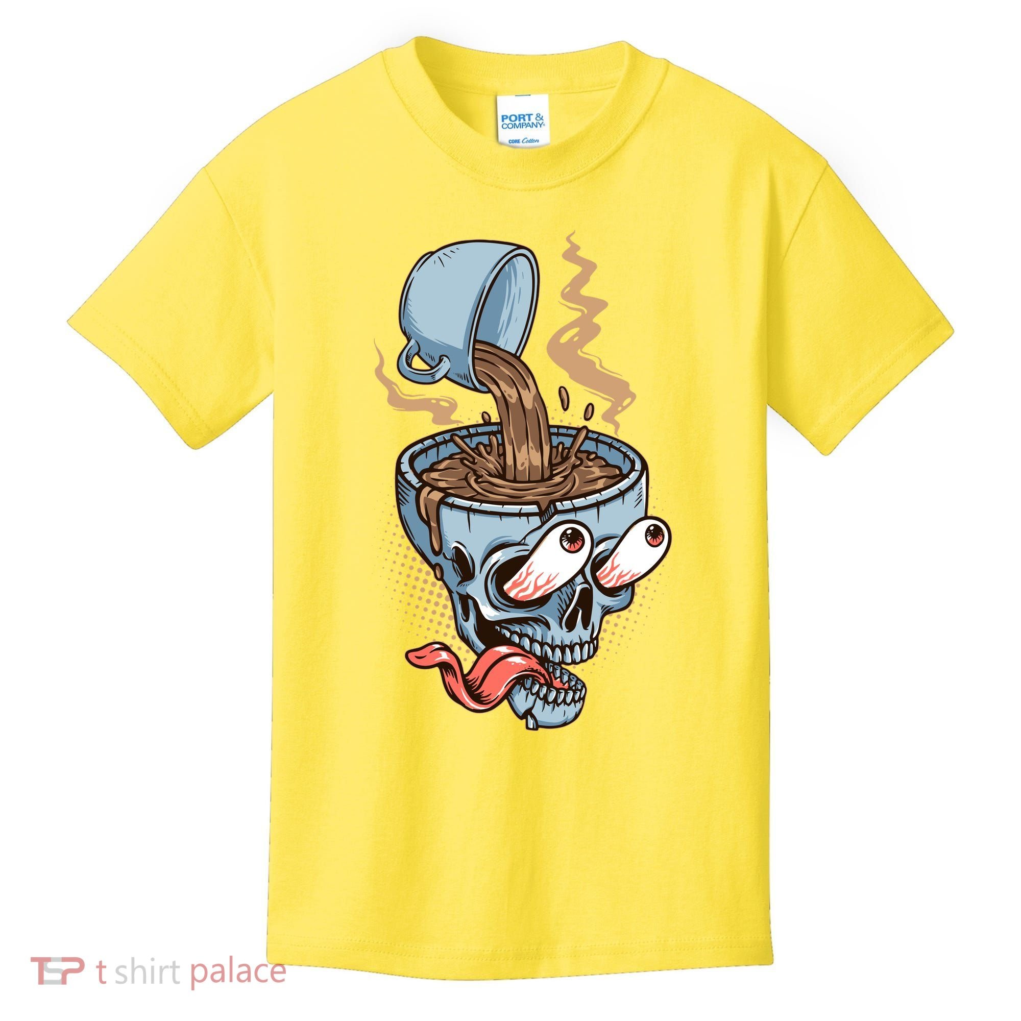Funny Coffee Lover Addict Skull Kids T-Shirt