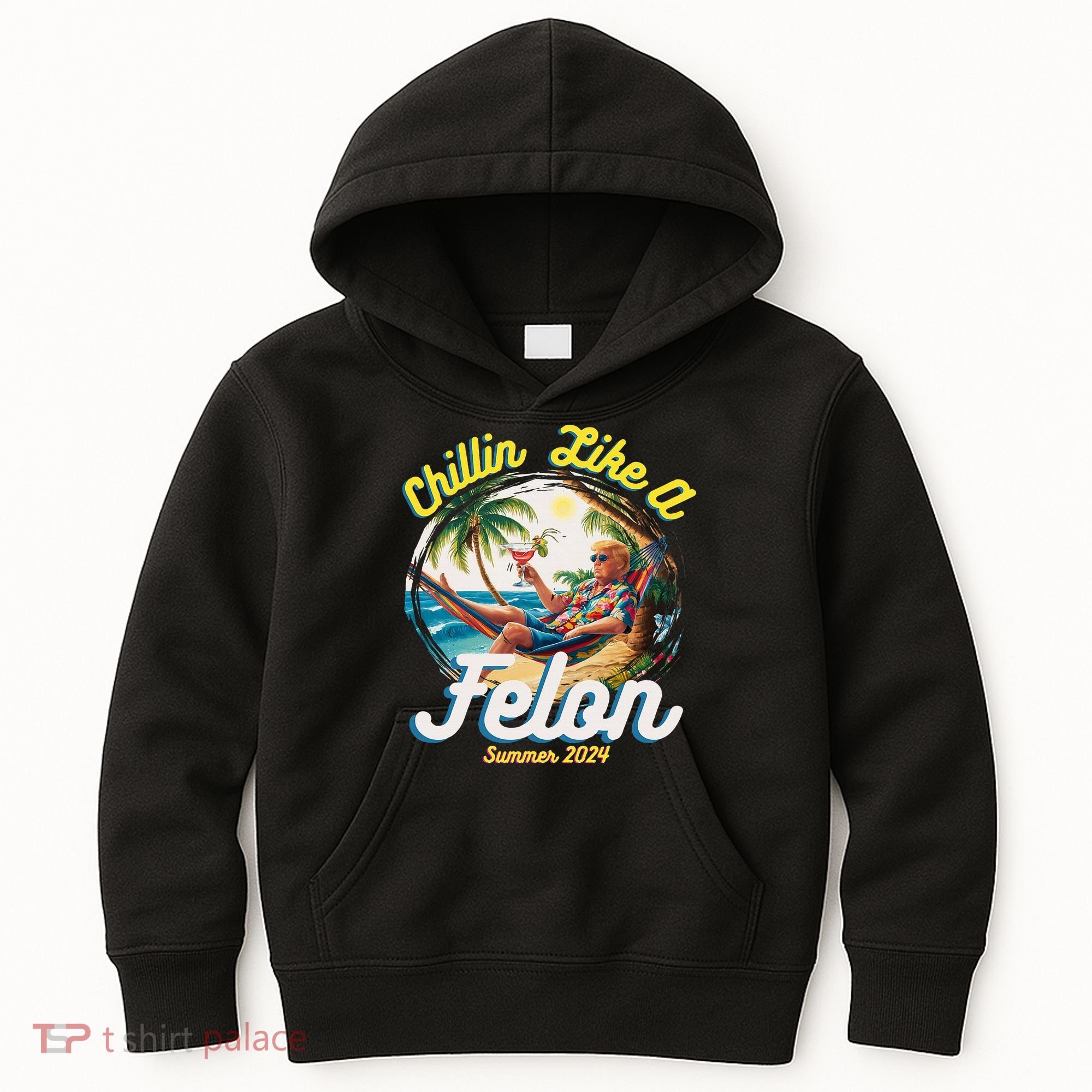 Funny Chillin Like A Felon Summer 2024 2024 Trump Supporter Kids Hoodie