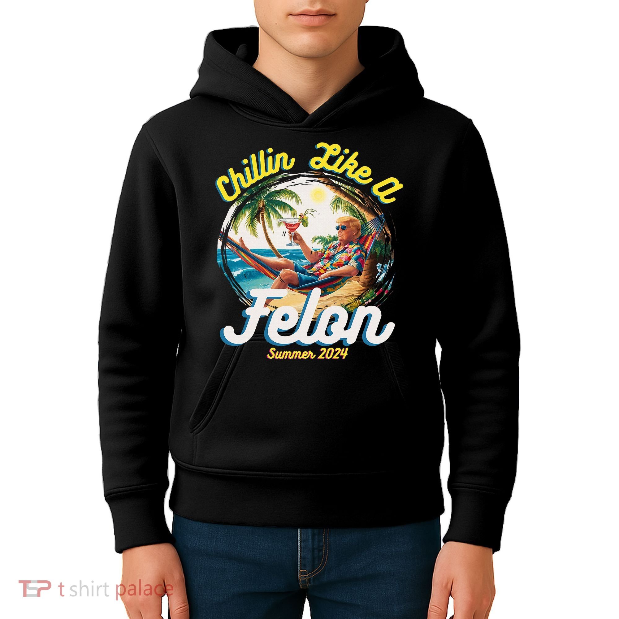 Funny Chillin Like A Felon Summer 2024 2024 Trump Supporter Kids Hoodie