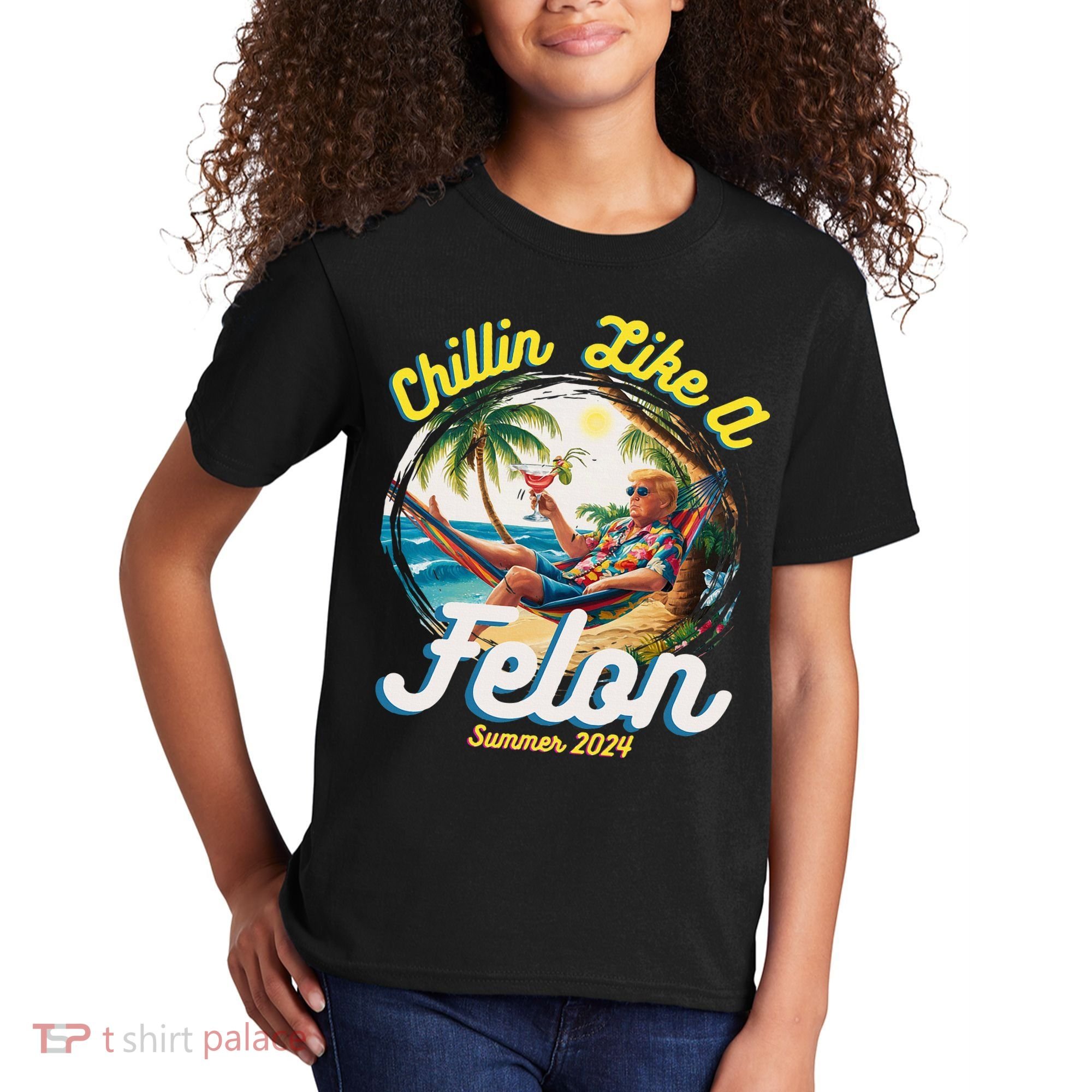 Funny Chillin Like A Felon Summer 2024 2024 Trump Supporter Kids T-Shirt